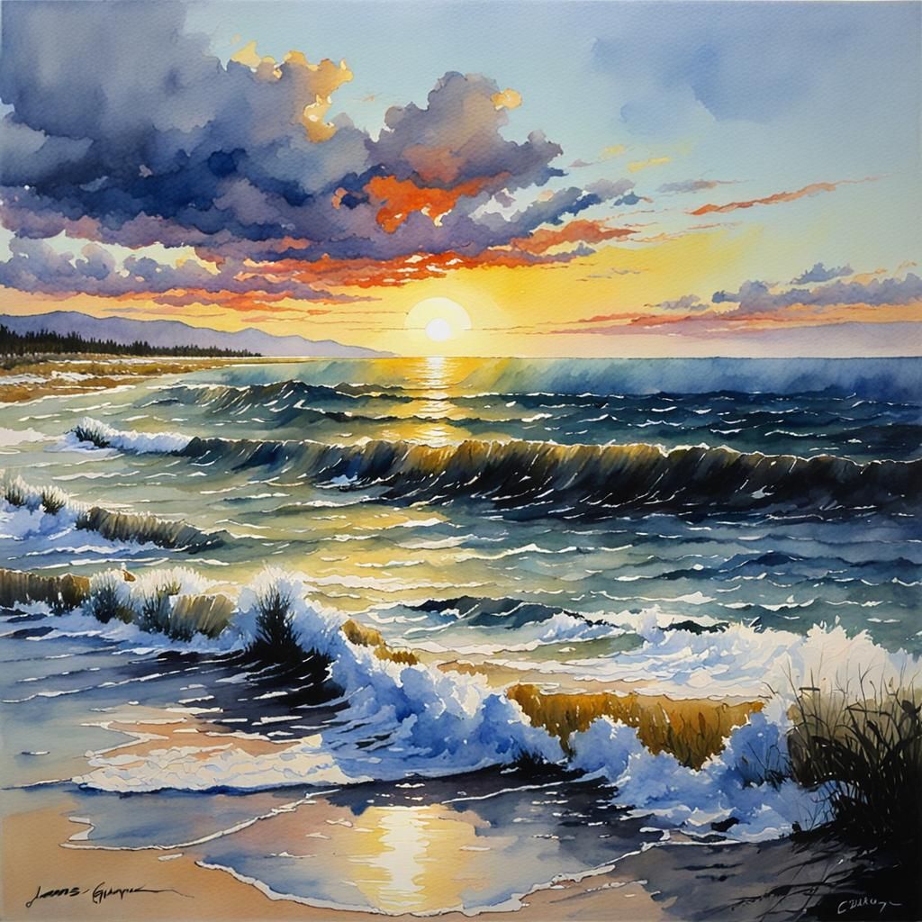 Watercolor Sunrise Inspired by Oil Painting Techniques