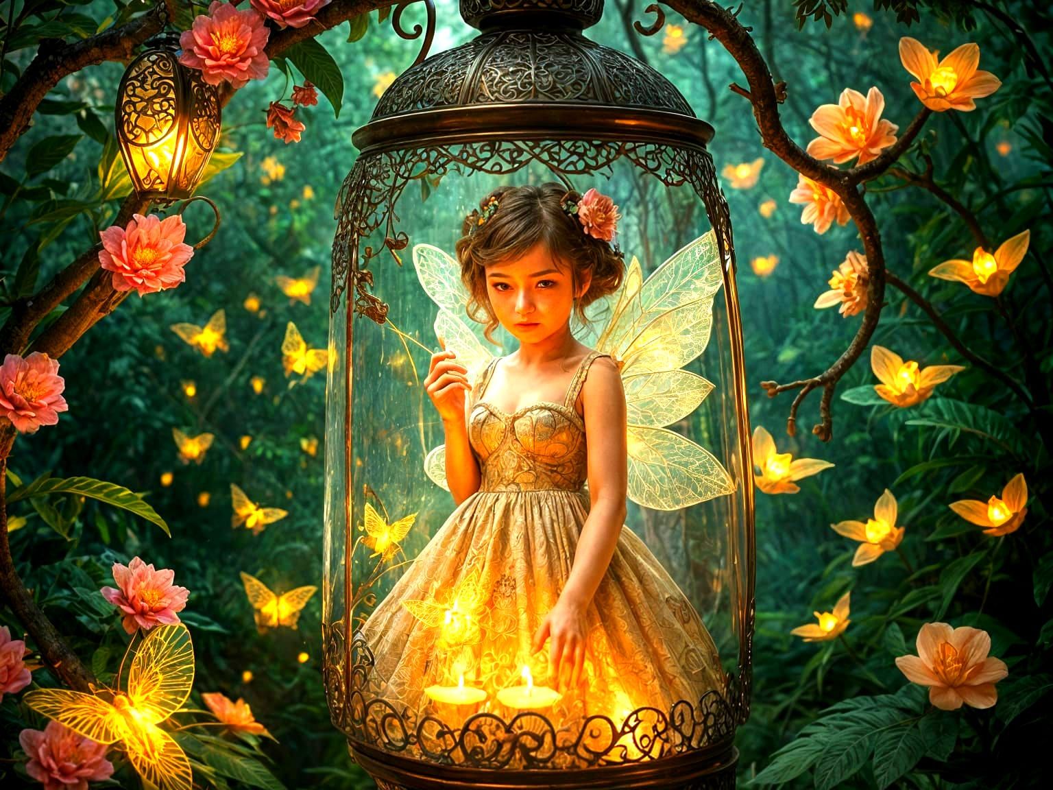 Fairy in Lantern: A Fantasy Jungle Scene