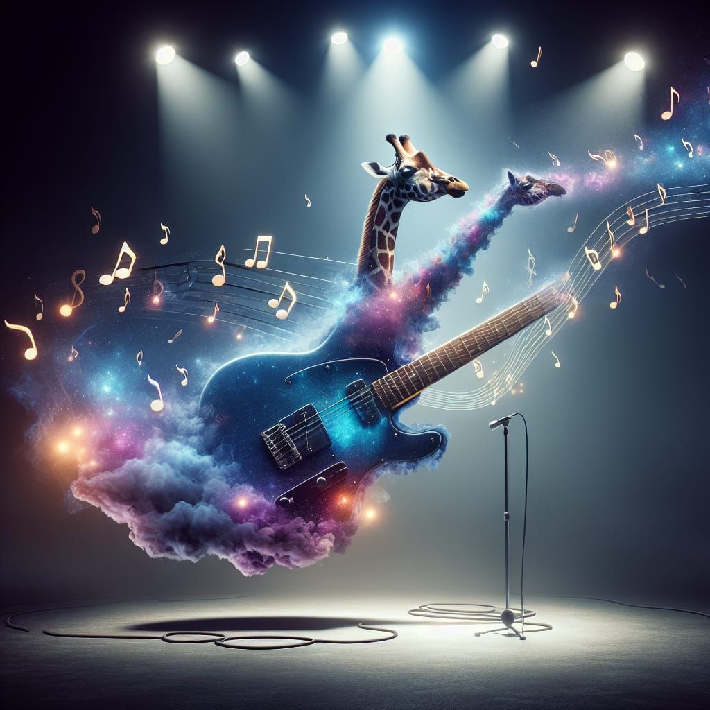 Surreal Giraffe Electric Guitar with Musical Notes
