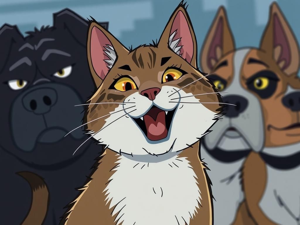 Tabby Cat Photobomb in Cartoon Style