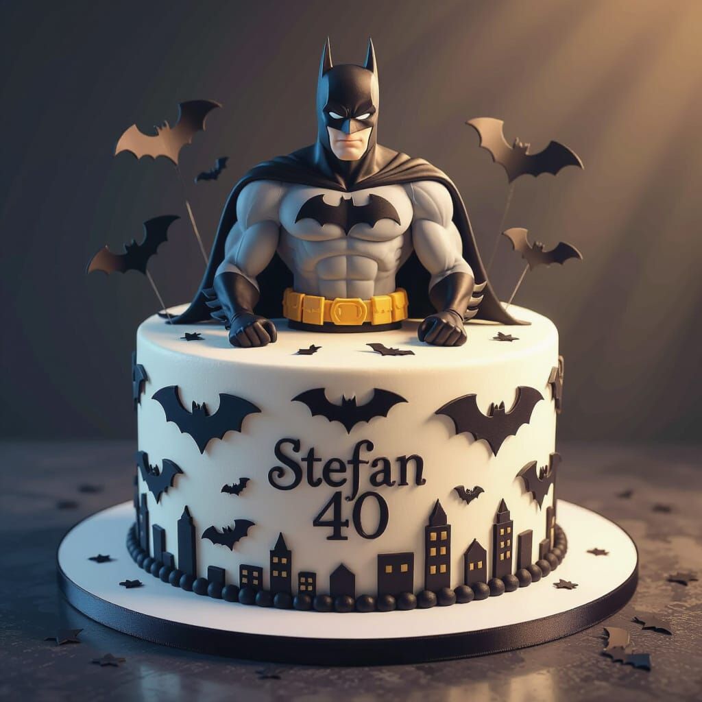 Batman Birthday Cake with Heroic Figure