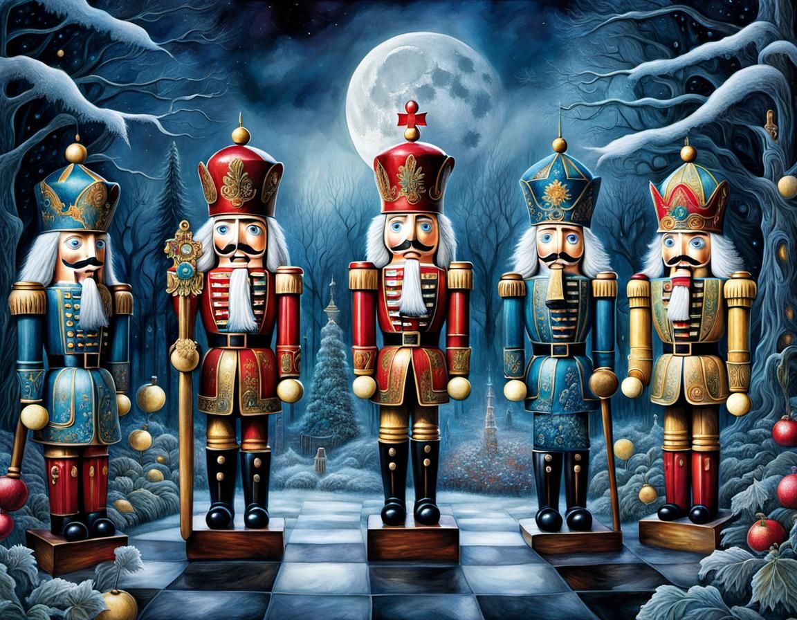 Surrealist Chessboard Scene in Whimsical Art Nouveau Style