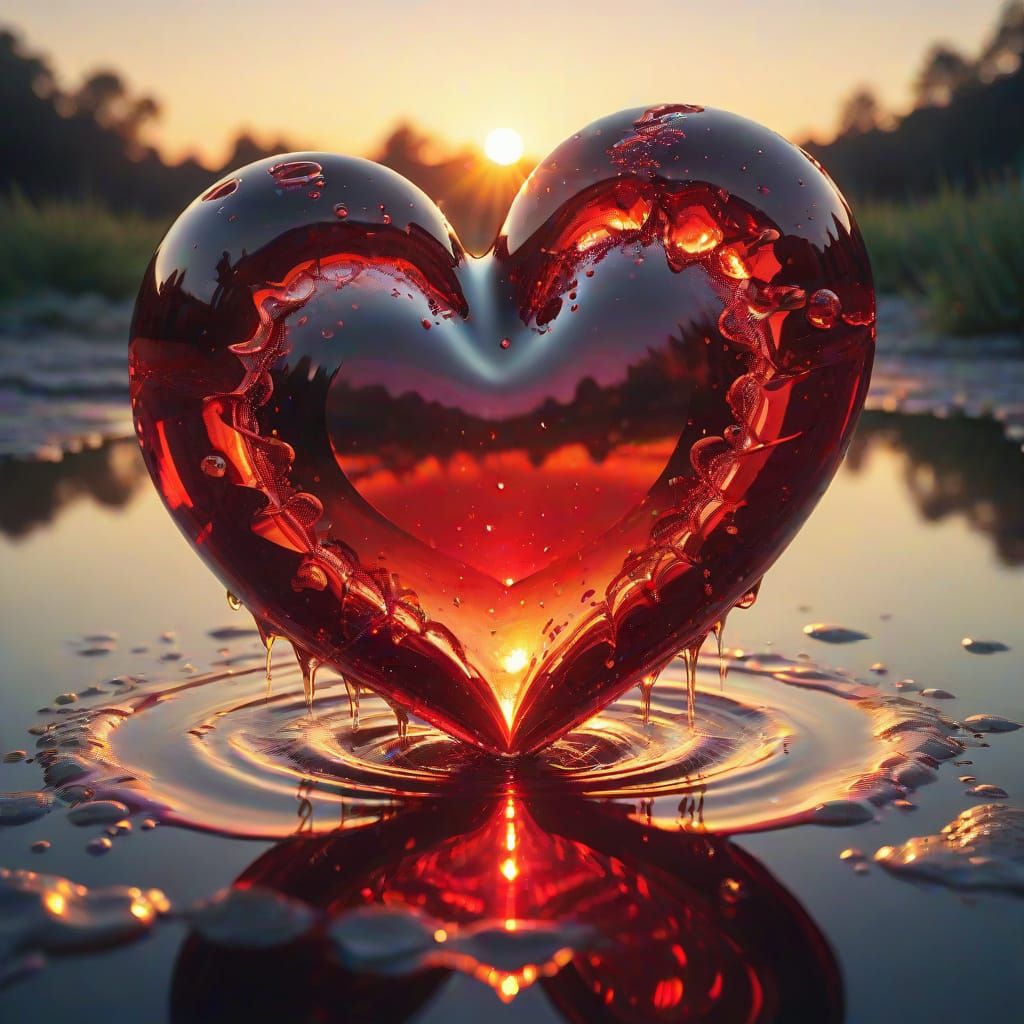 Glowing Ruby Heart Melts in Radiant Light