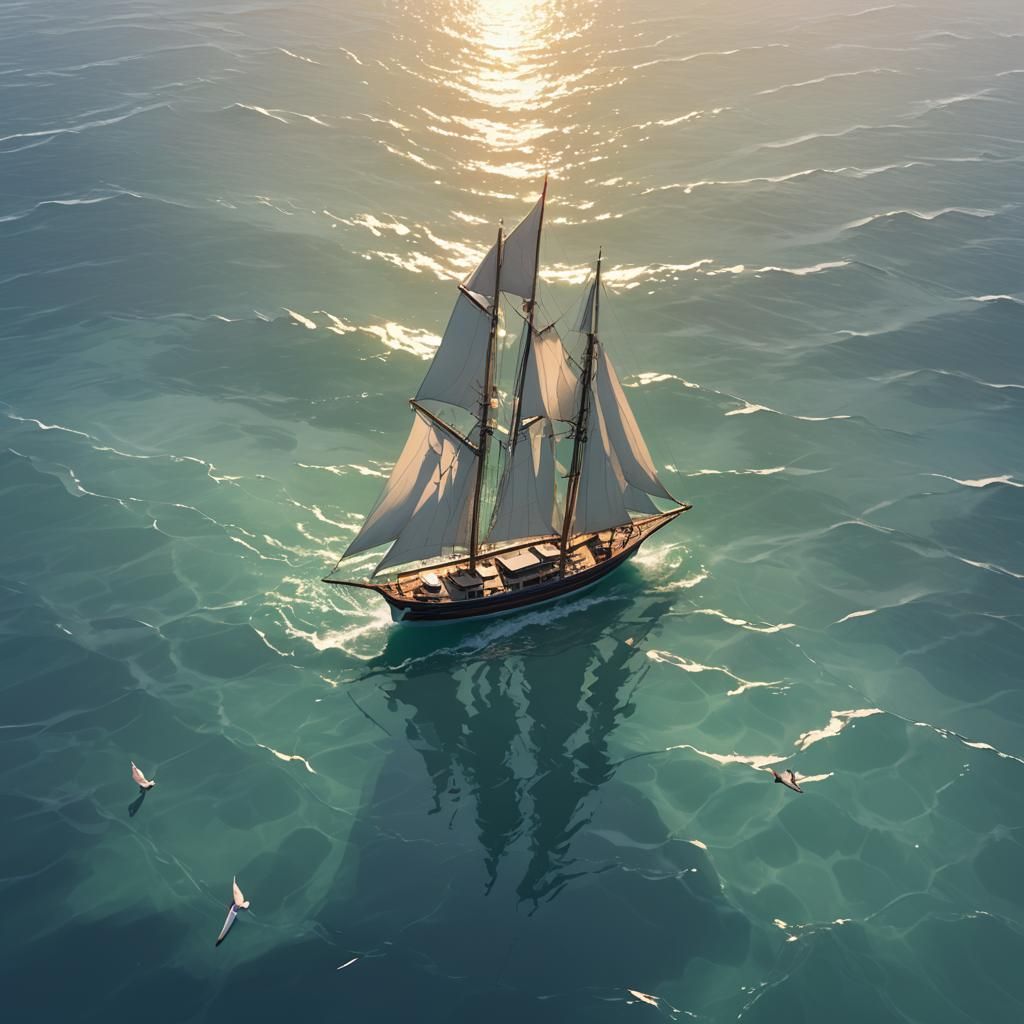 Sailboat on Calm Ocean in 3D Anime Art