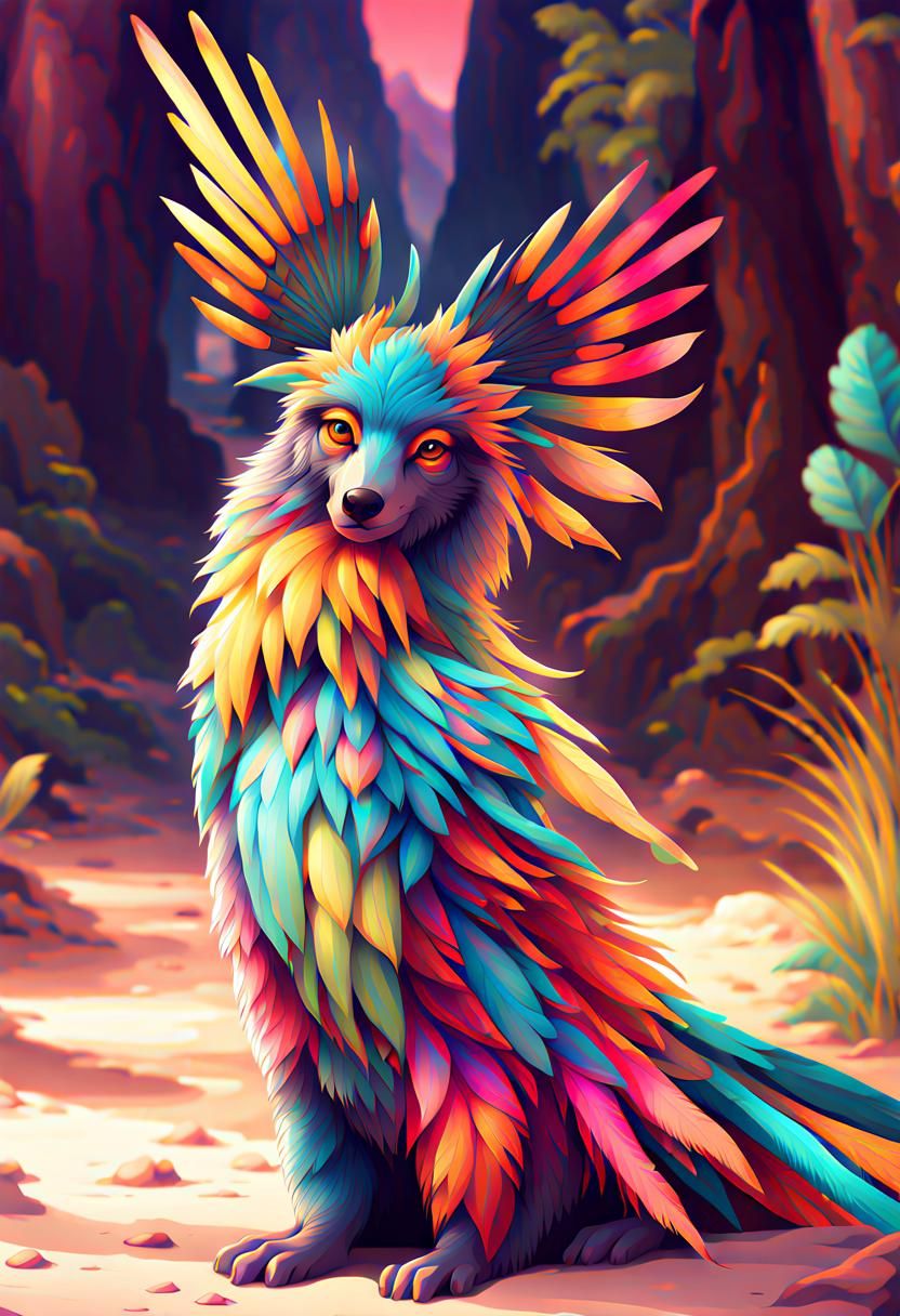 Colorful Feathered Creature in 2D Game Art Style