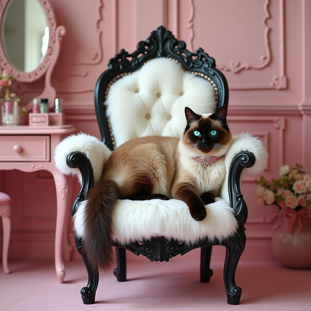 Elegant Baroque Beauty with Feline Companion