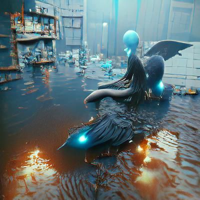 Dark Angel Floating in Wonderland: 3D Render