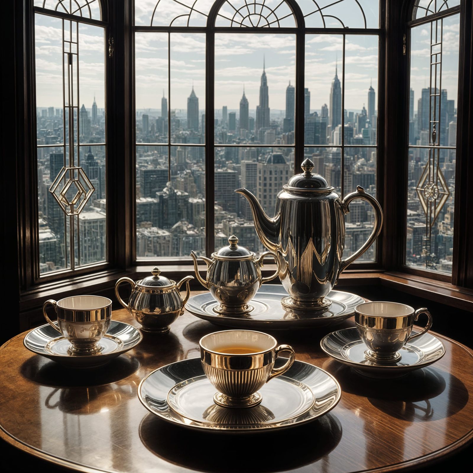 Tea Set with Art Deco Jewelry by Surreal Window