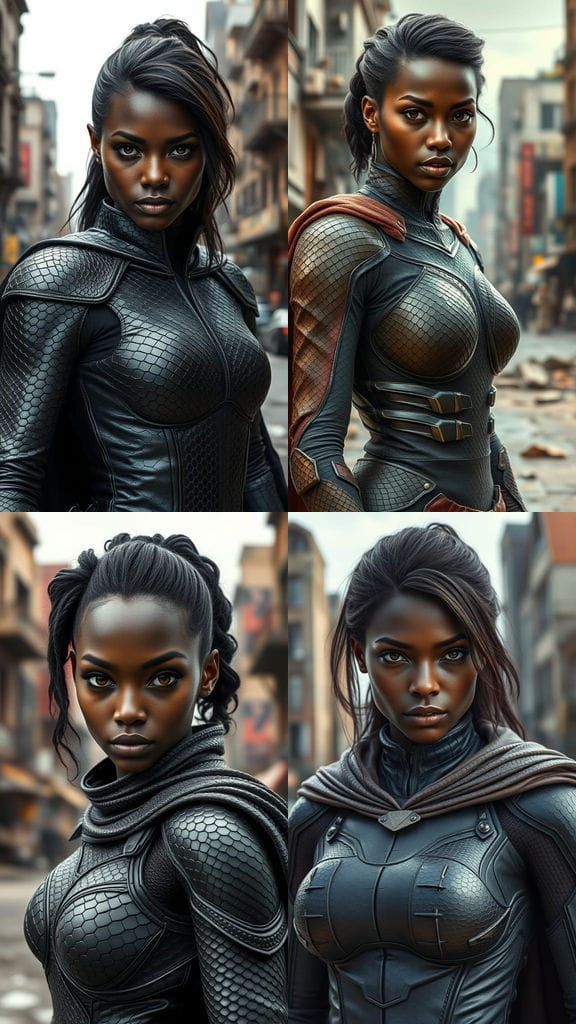 Hyper Realistic Dark Skinned Female Super Hero in Reptile Te...