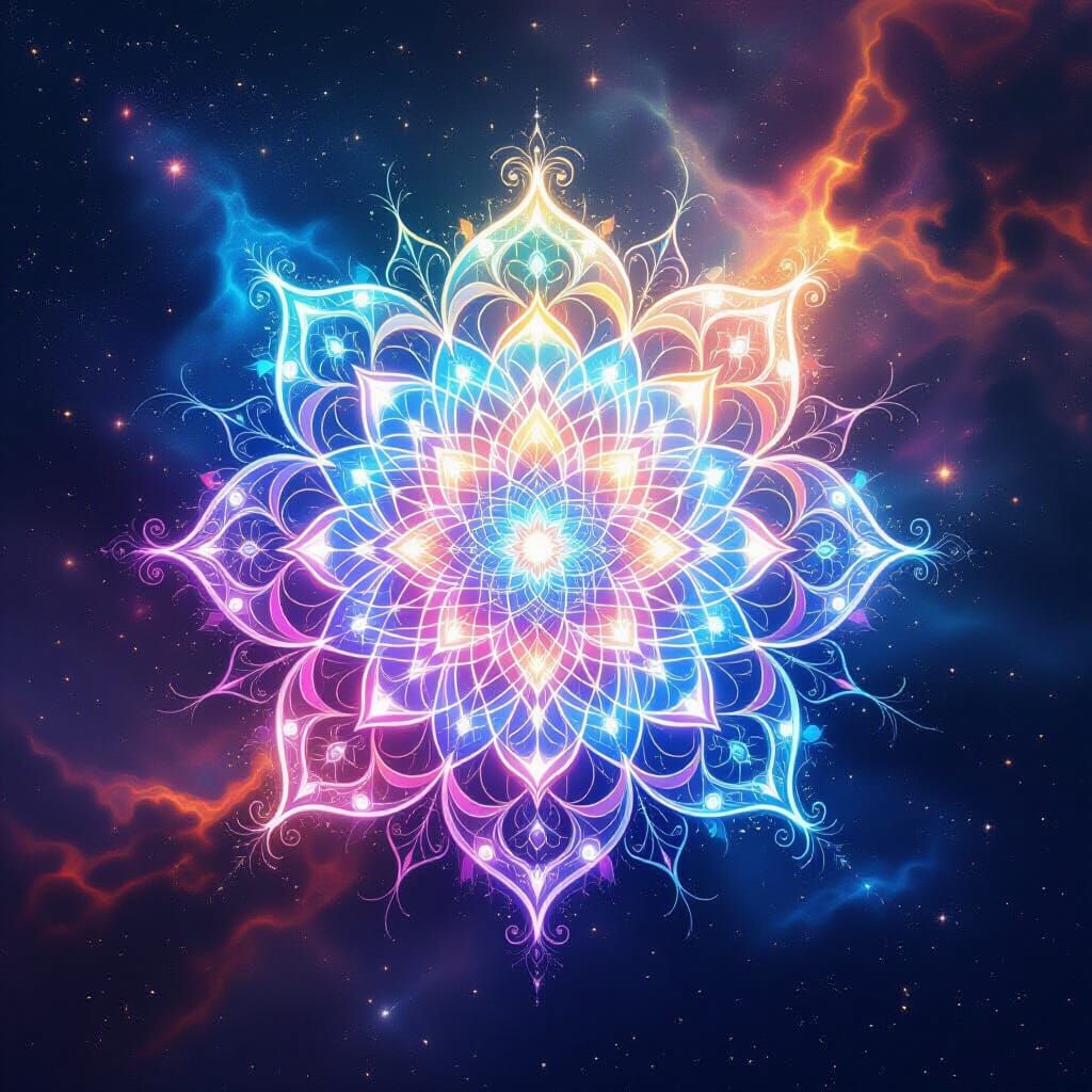 Ethereal Mandala Creature Floating in Cosmic Nebula