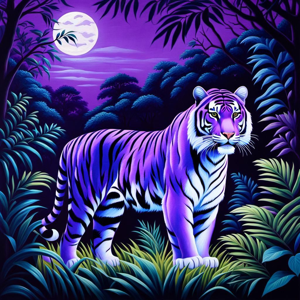 Purple Tiger in Jungle, Oil Painting Style