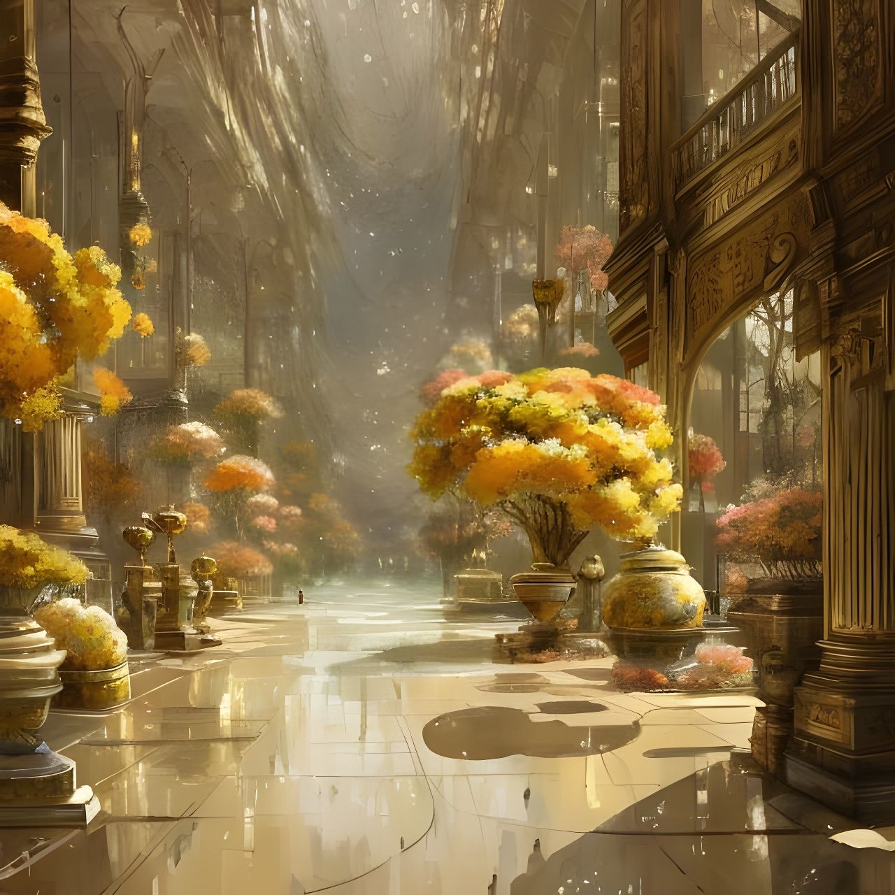 Gold and Marble Ballroom in Anime Art Style