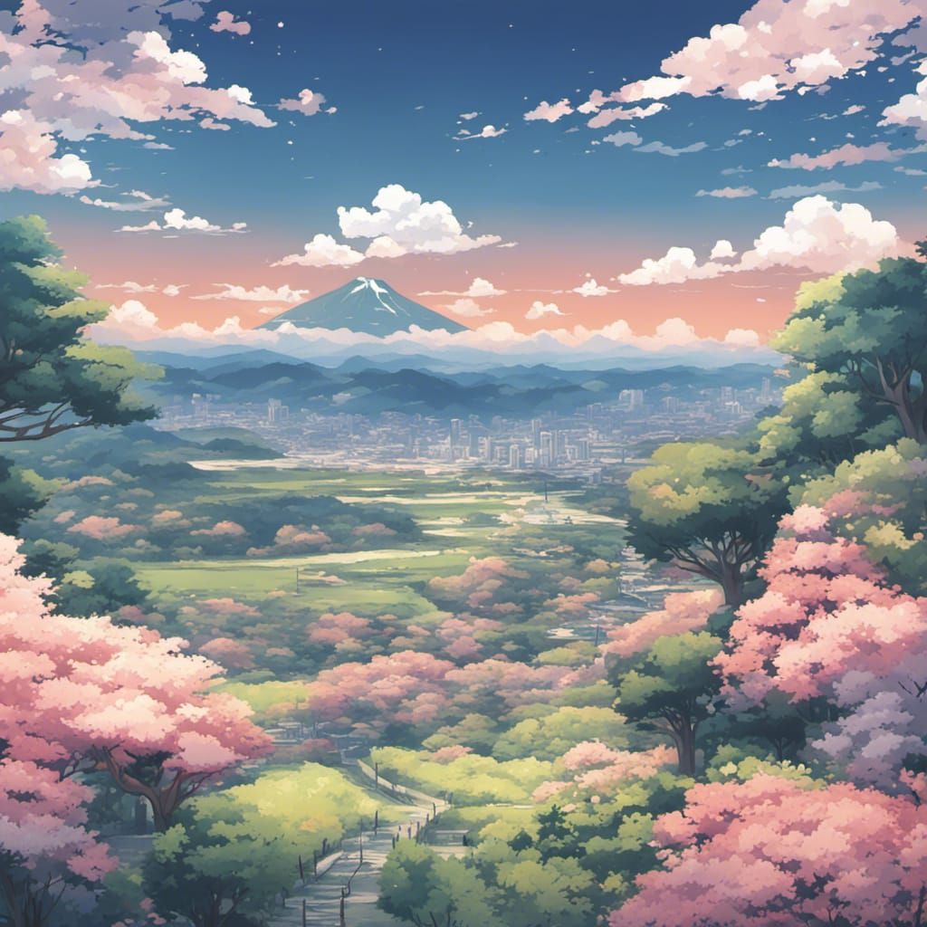 Anime Landscape Pattern in Manga Style