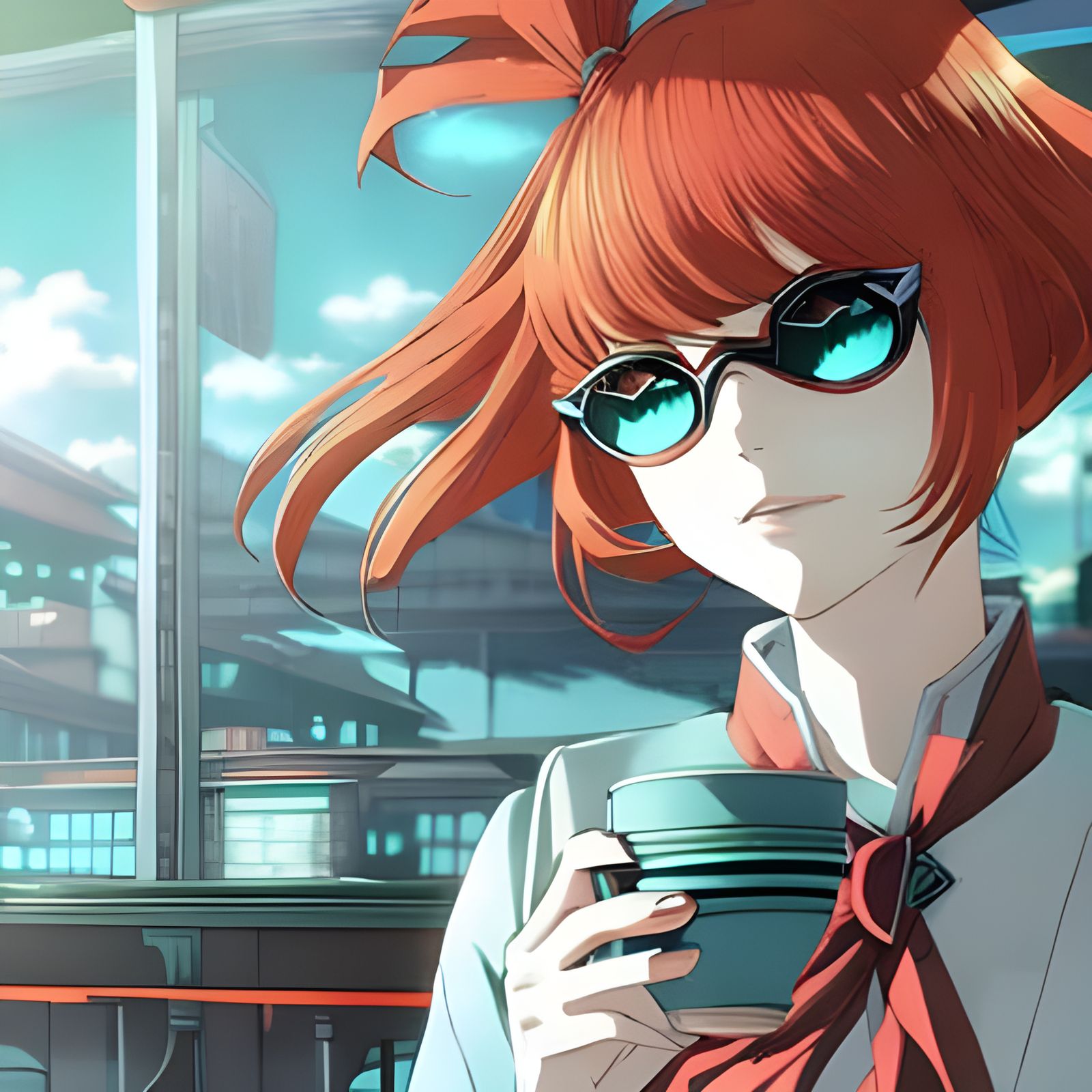 Psychedelic Cafe: Woman with Coffee, Anime Style