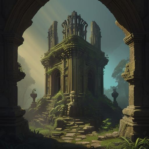 Mystical Sorceress Amidst Ancient Ruins