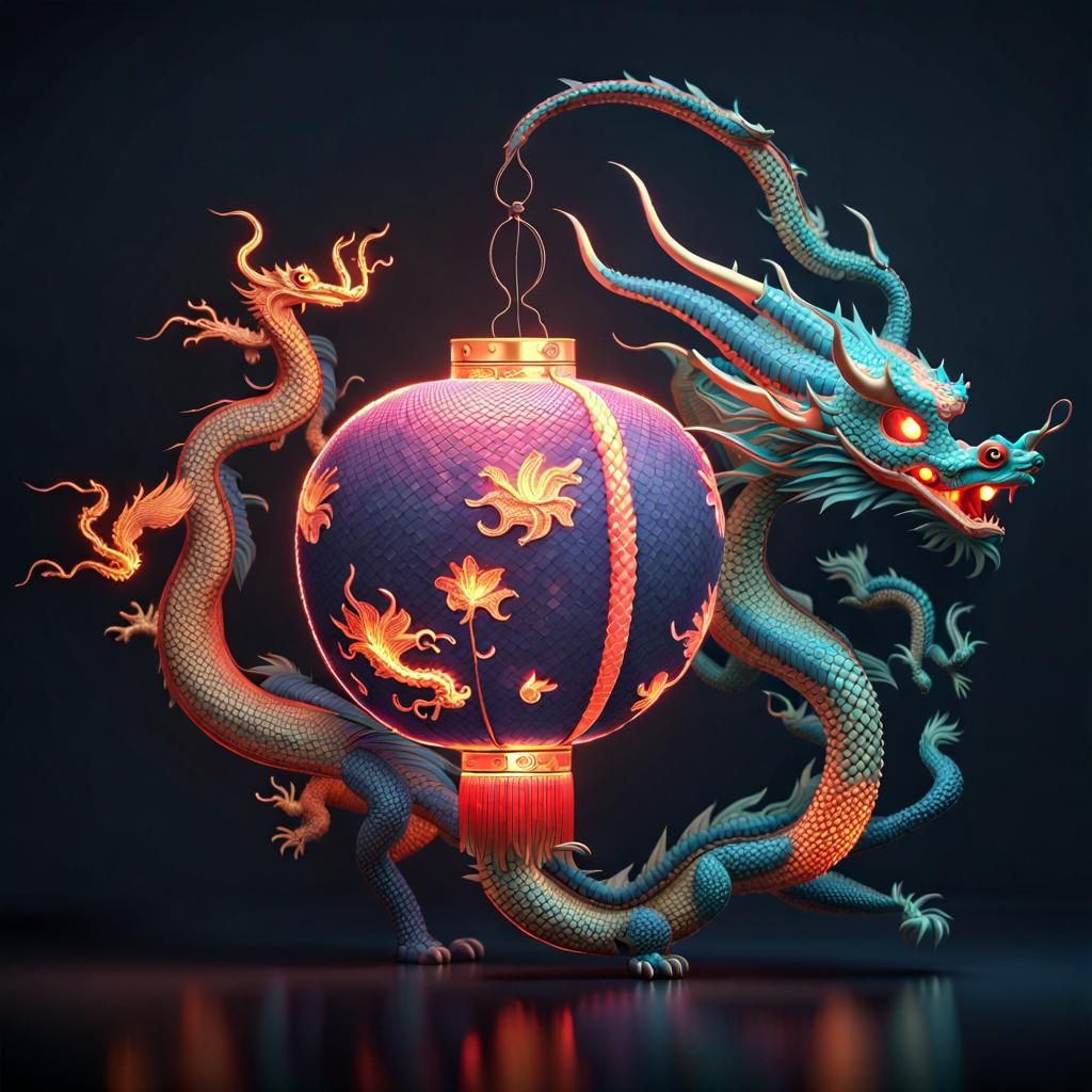 Dragon Chinese Lantern with Kinetic Pointillism