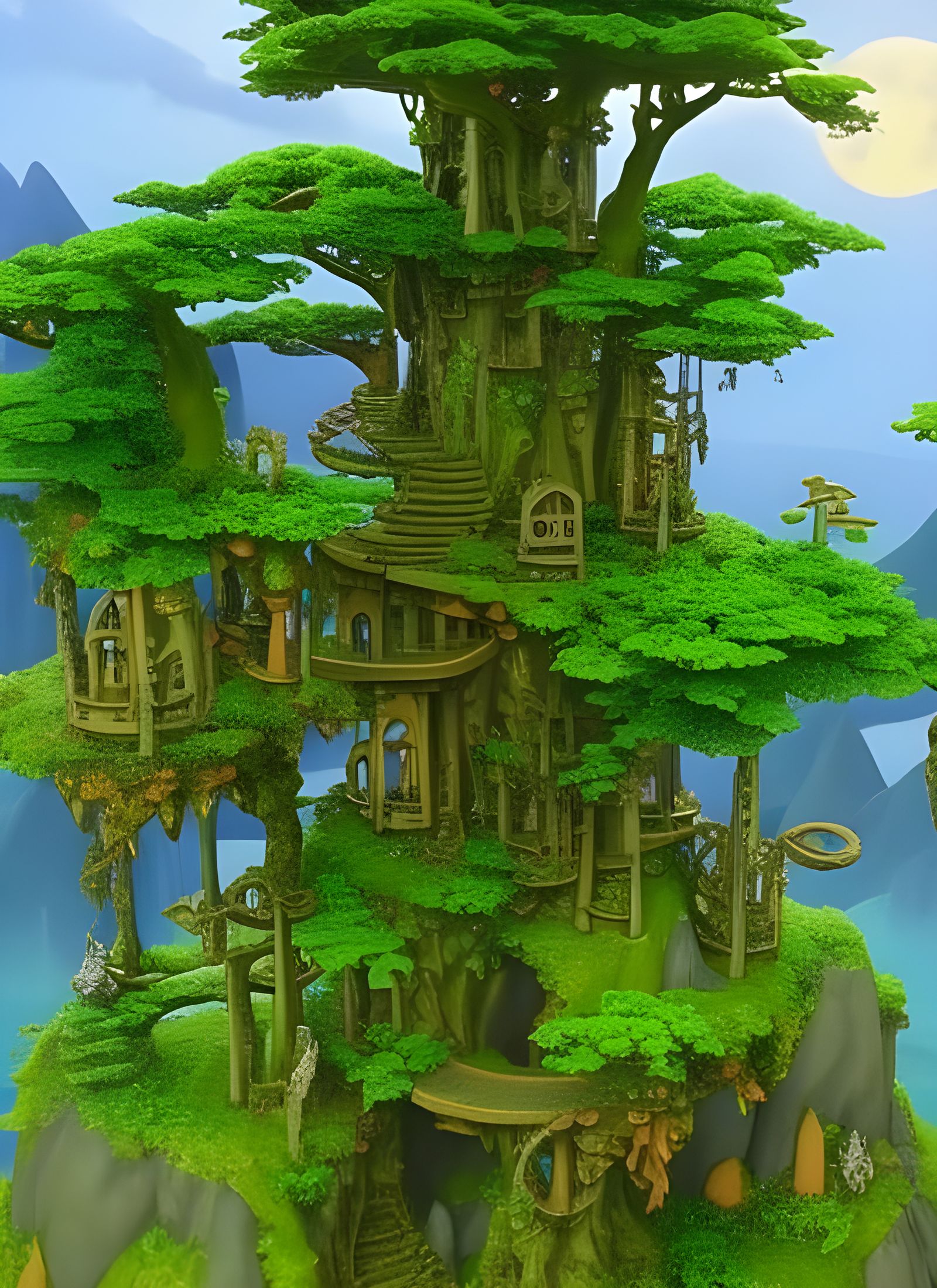 Magical Elven Tree City in High Fantasy Jungle