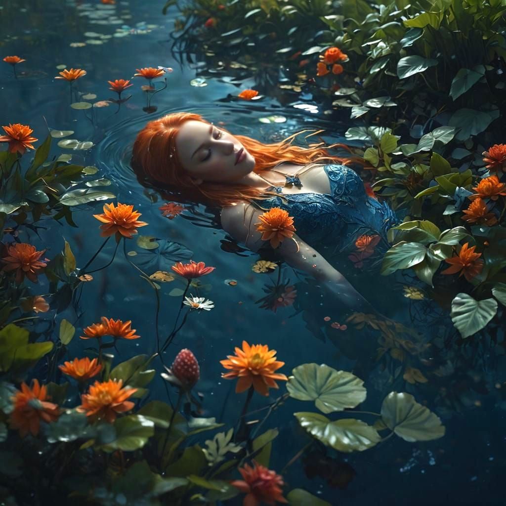 Mystical Goddess Emerges from Verdant Waters in Fantasy Art