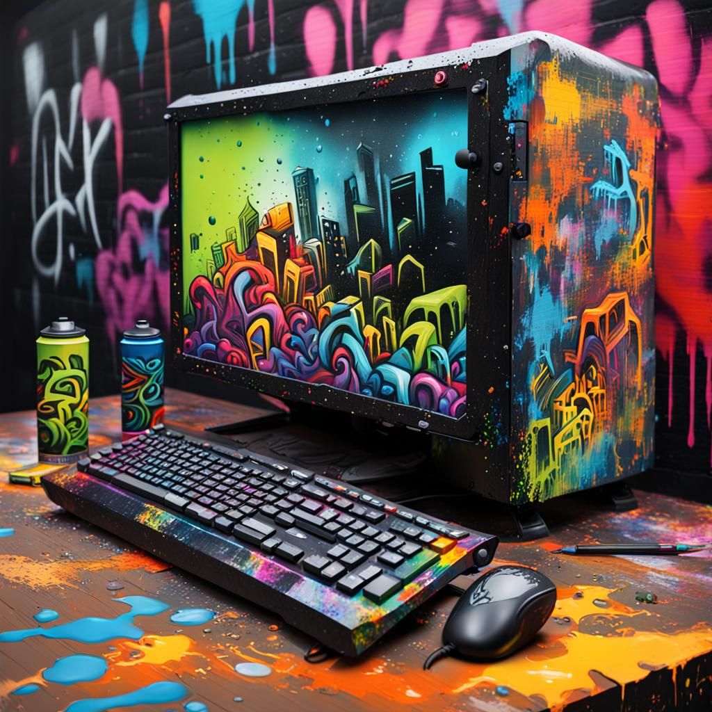 Gaming PC in Graffiti Street Art Style