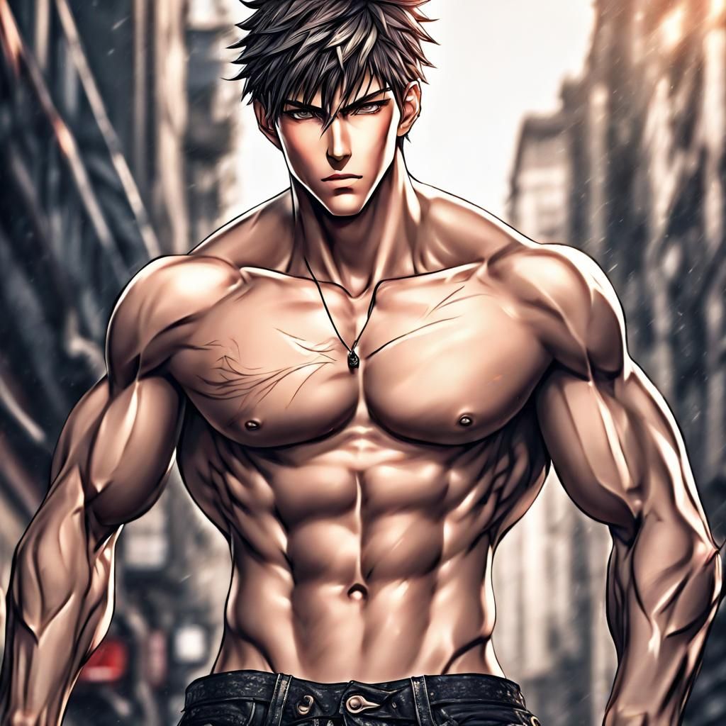 Hyperrealistic Anime Man with Abs in HDR