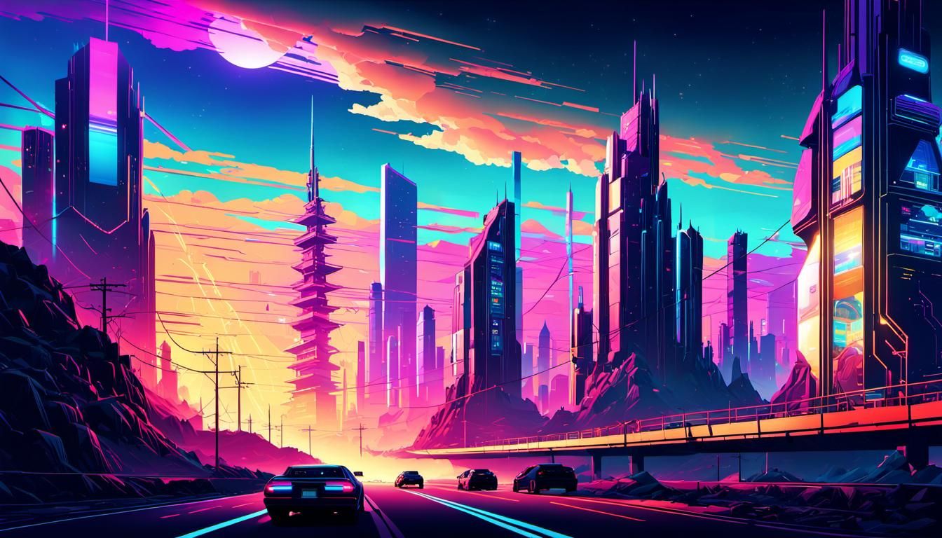 Vaporwave Metropolis: Neon and Glitch Art