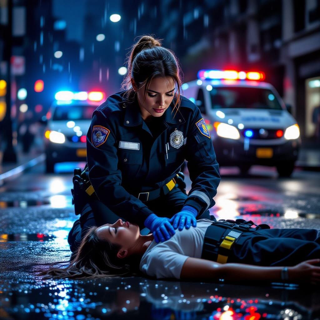 Paramedic Performs CPR in Dramatic City Night Scene