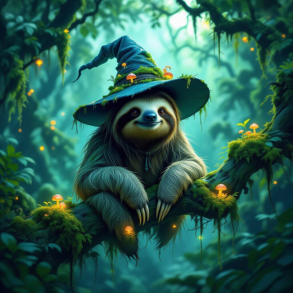 Ancient Sloth Witch in Mystical Rainforest