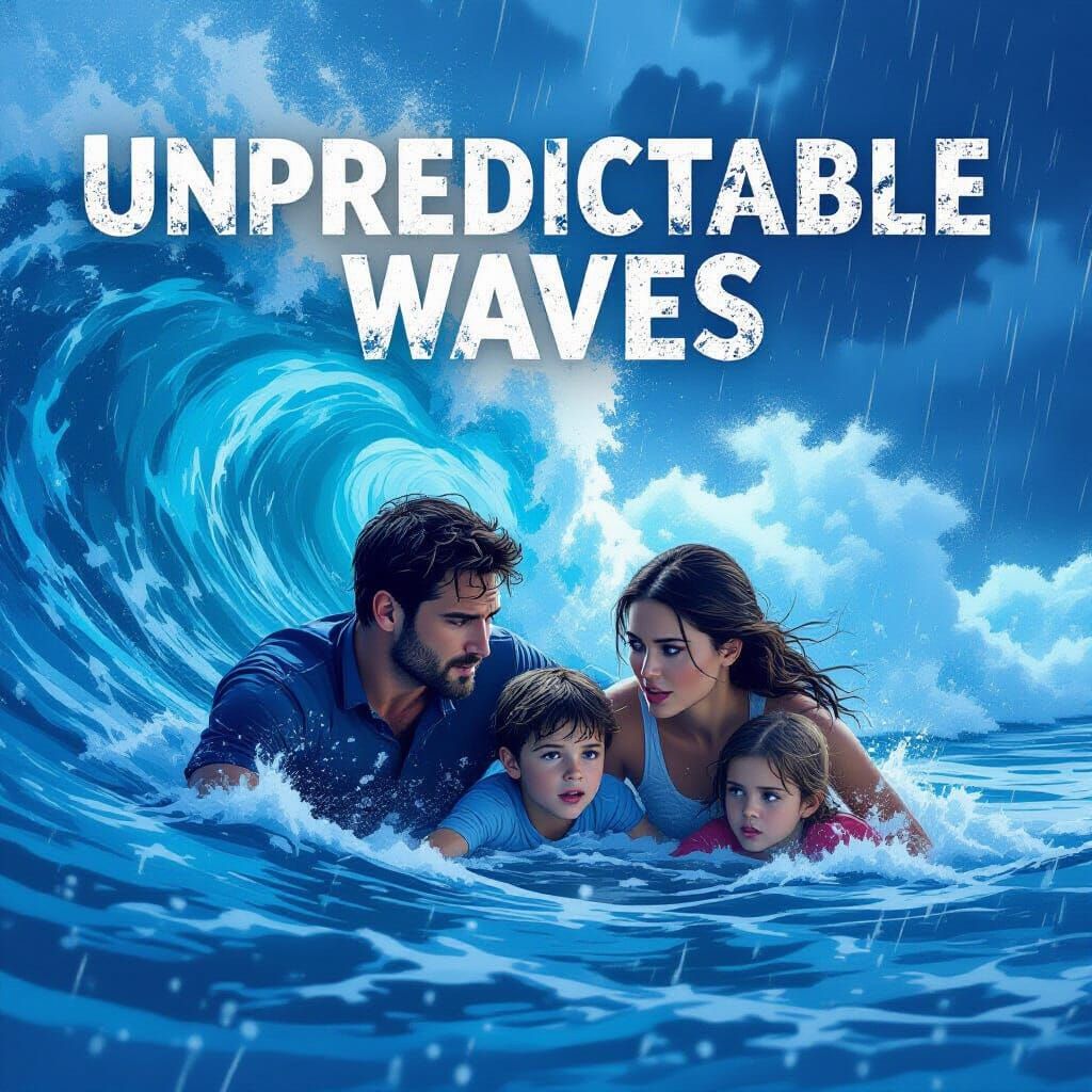 Family Battles Tsunami in Dramatic Digital Illustration