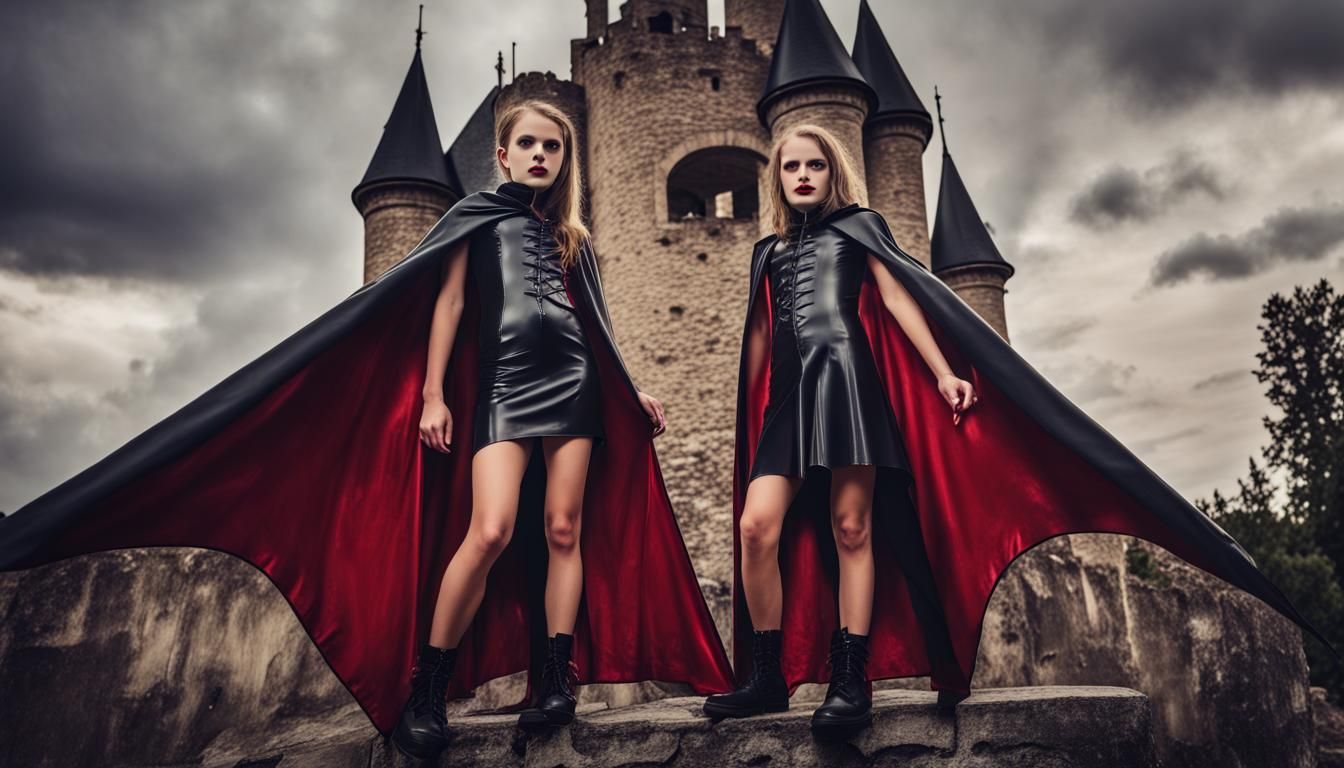 Noble Sisters in Latex Vampire Costumes