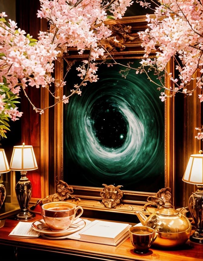 Vibrant Four Seasons Coffee Cup Scene in 3D Double Exposure