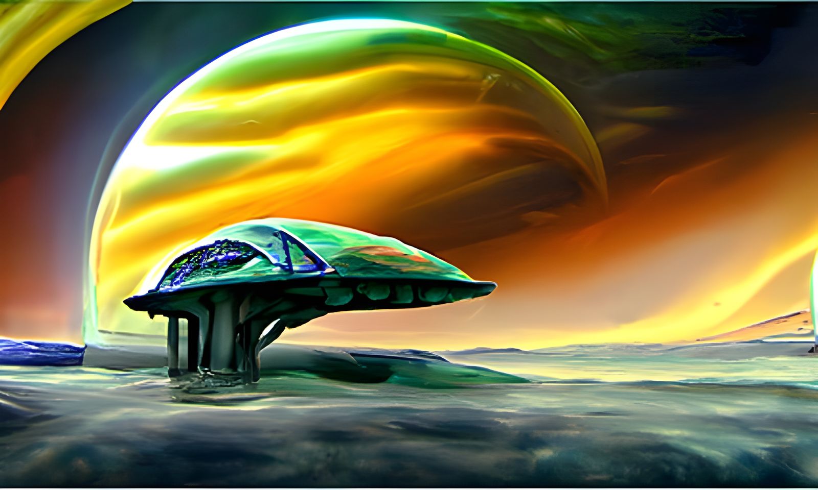 Futuristic Spaceship Lands on Alien World: Digital Matte Pai...