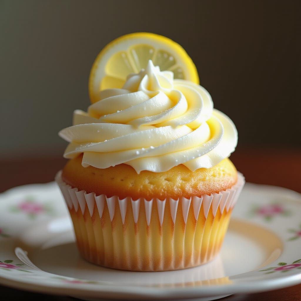 Hyperrealistic Lemon Cupcake with White Frosting