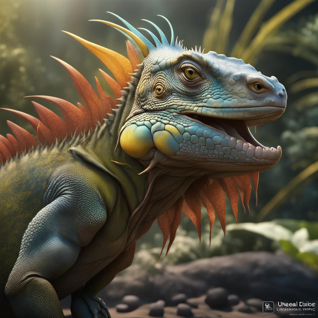 Iguana Hybrid: Detailed Matte Painting in Deep Color