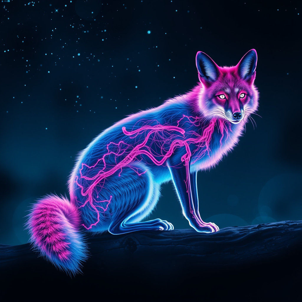 Chemiluminescent Fox in Night Sky: Digital Matte Painting