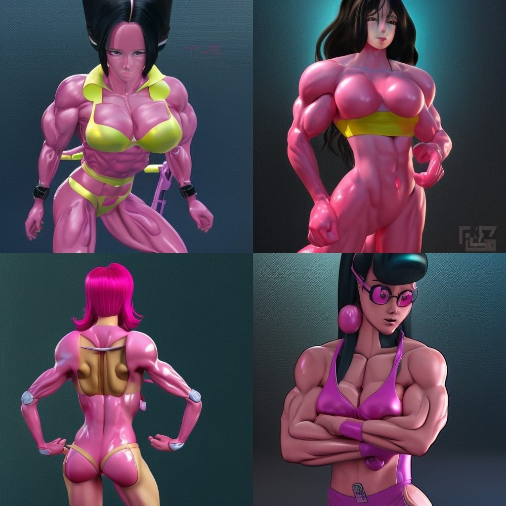 Anime Cel Shaded Pink Muscle Woman Princess Portrait