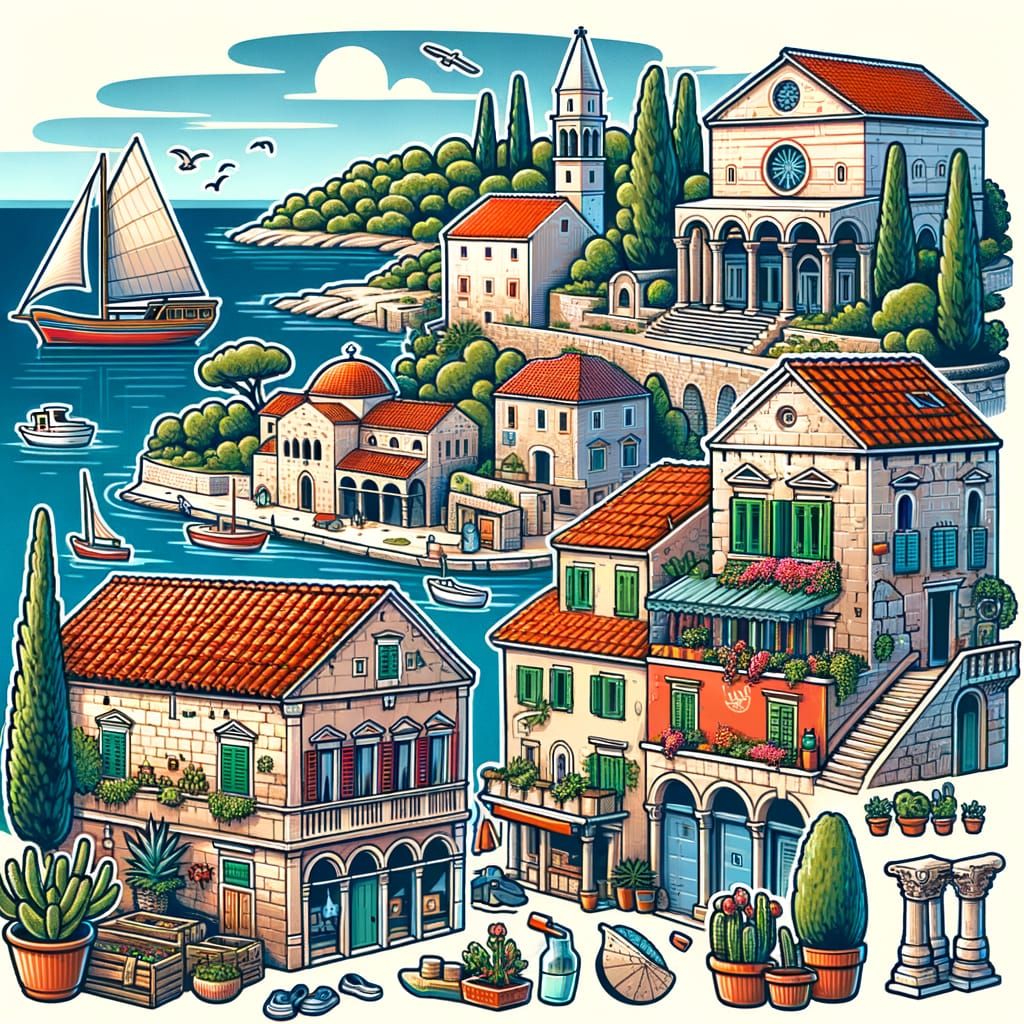 Charming Istrian Motifs in Playful Cartoon Style