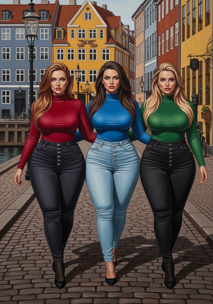 Copenhagen Women in Impasto Style Oil Painting