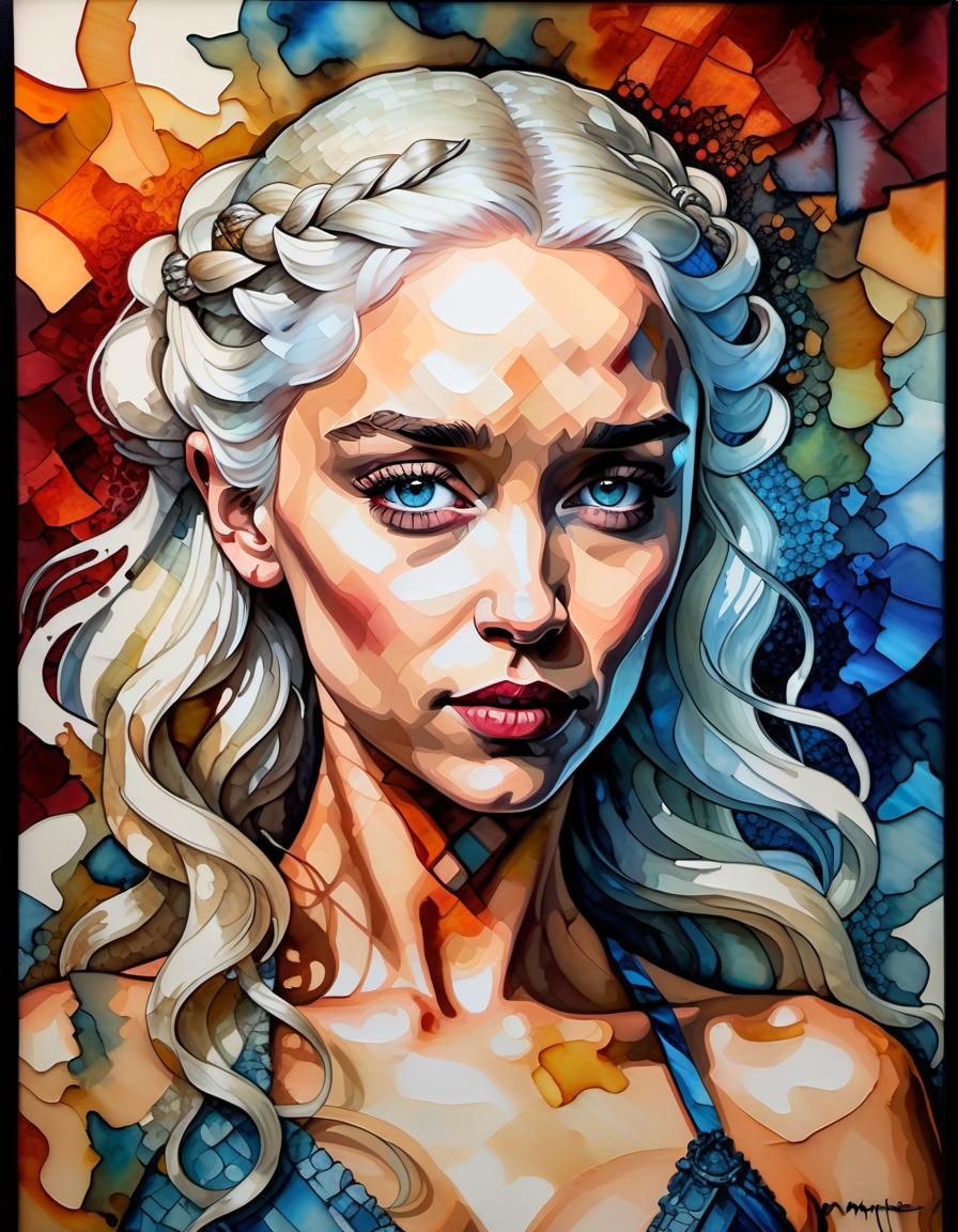 Daenerys Targaryen Portrait in Cubist Alcohol Ink