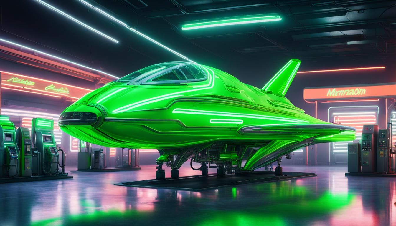 Neon Green Spaceship at Gas Station in 4K