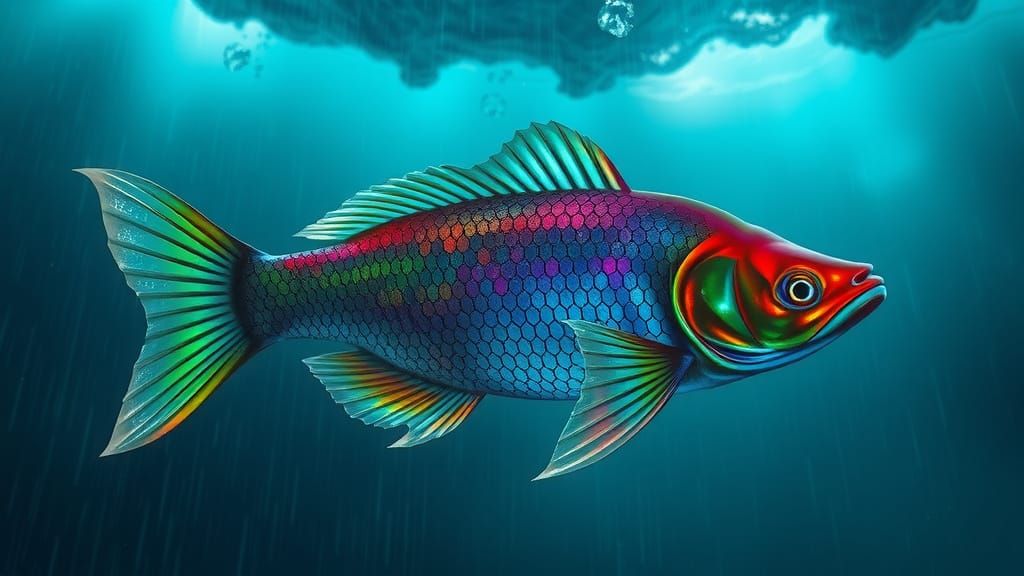Bioluminescent Electric Fish in Stormy Sky