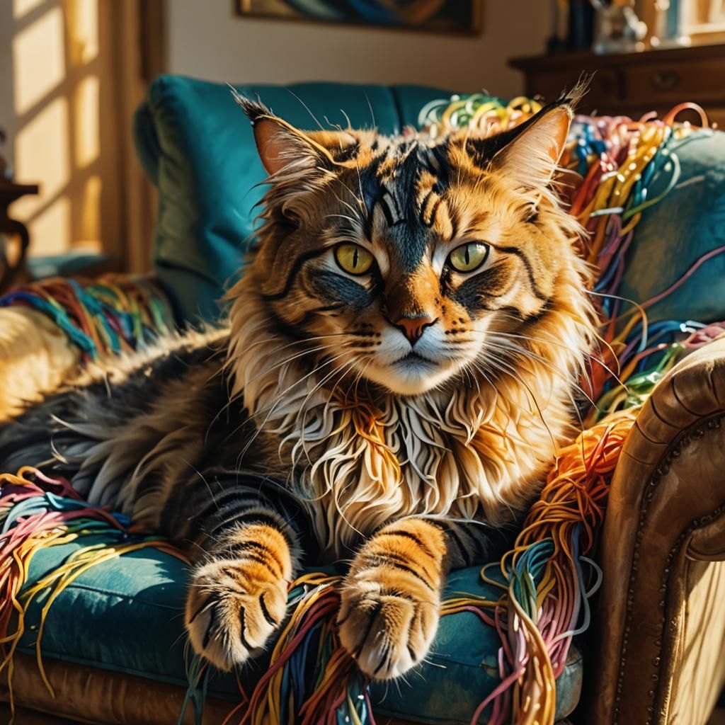 Surreal Cat Napping in Dreamlike Oil Painting