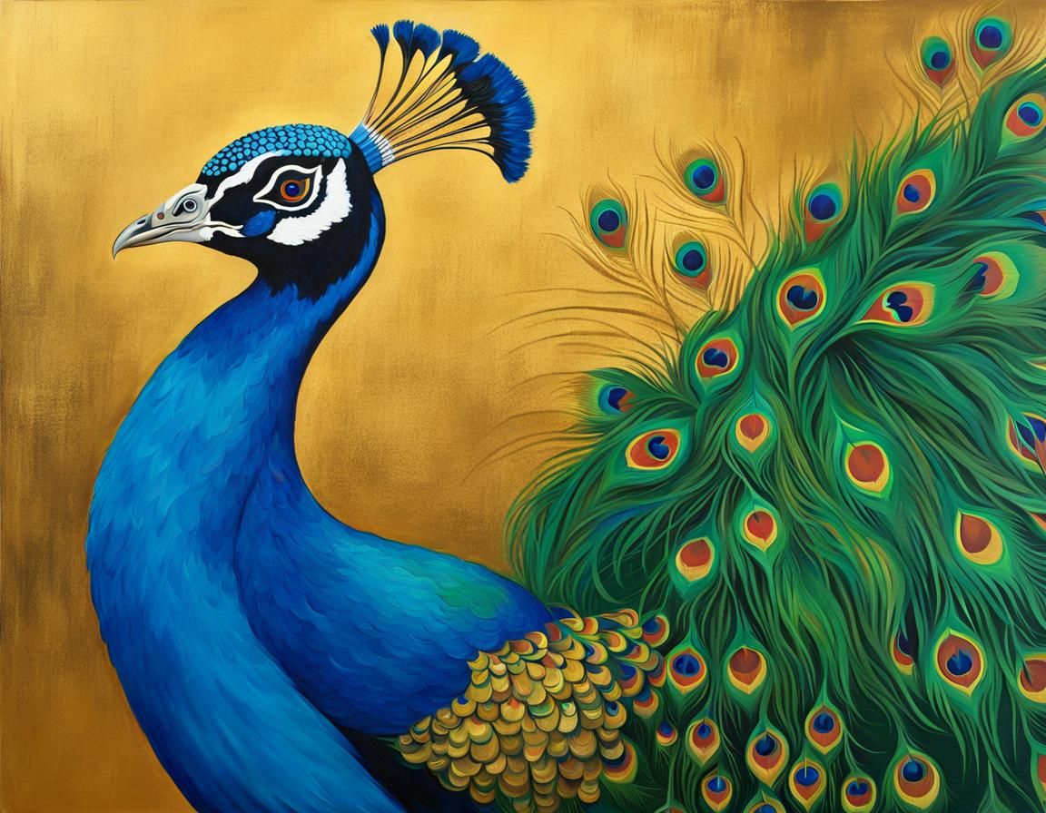 Peacock Painting with Gold Background