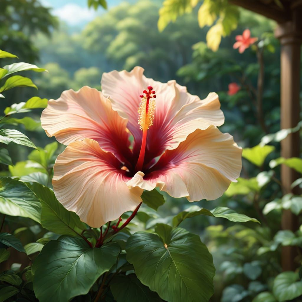 Stunning Hibiscus Flower in Blurred Garden