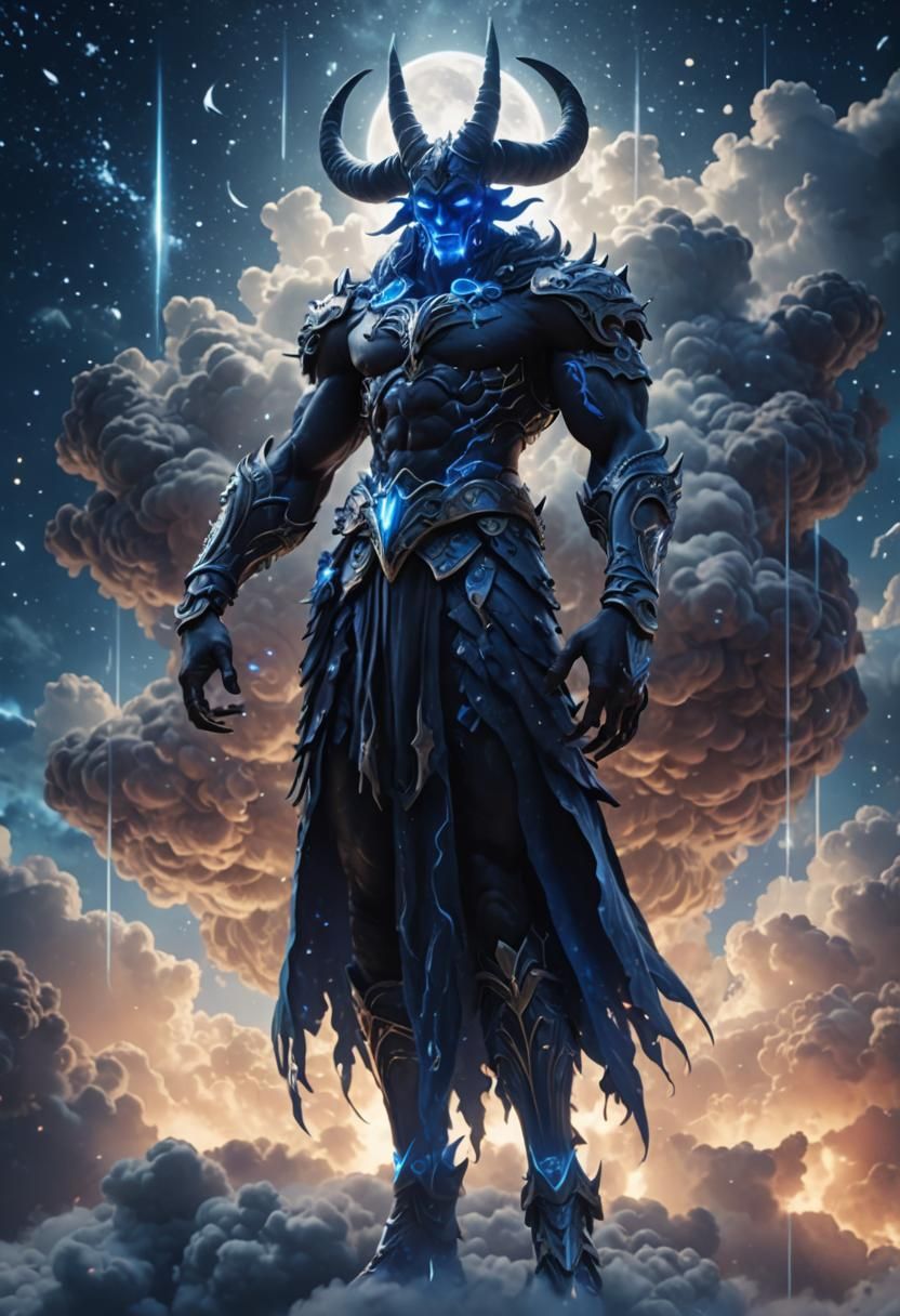 Giant with Blue Skin and Horns in 3D