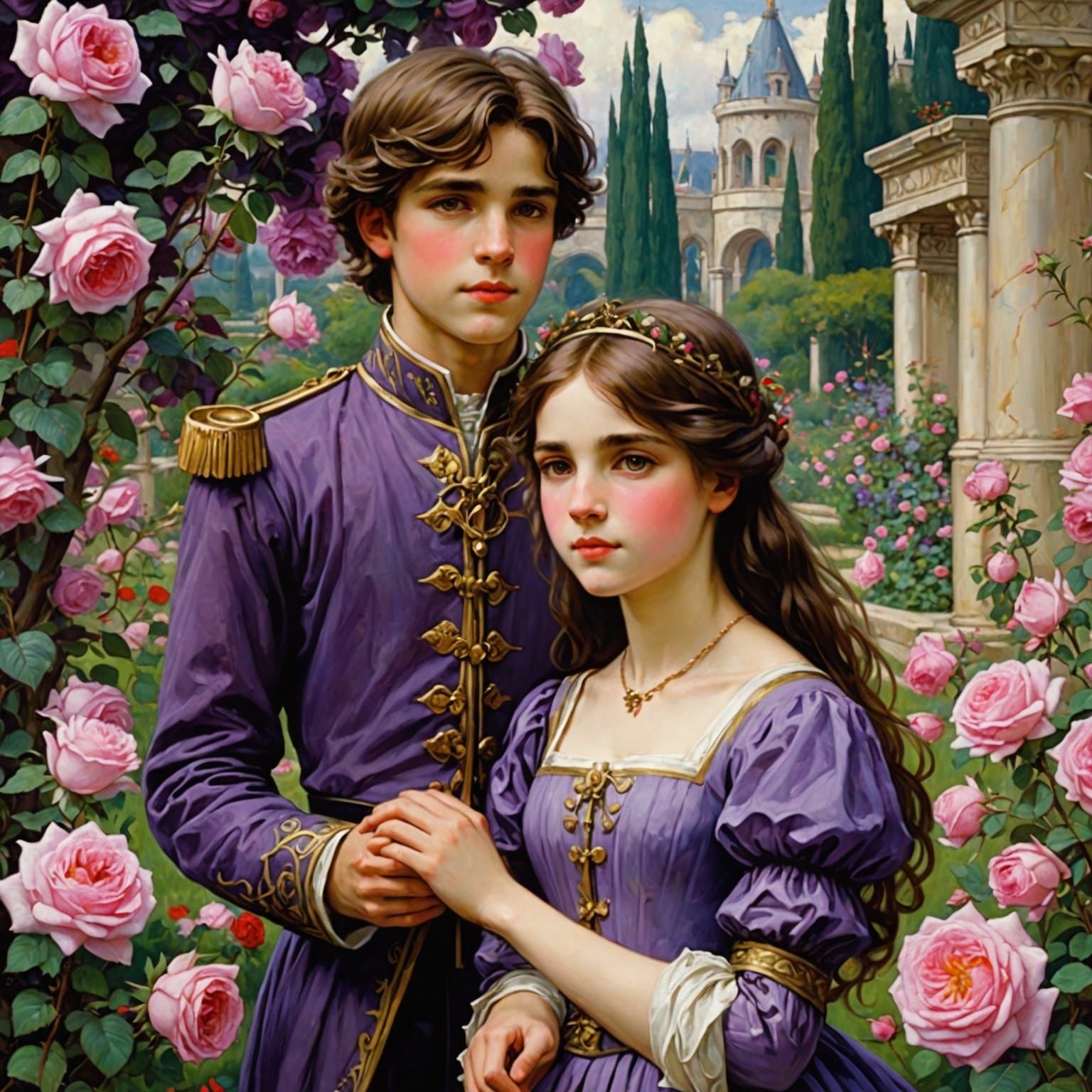 Anime Style Prince and Princess in Garden