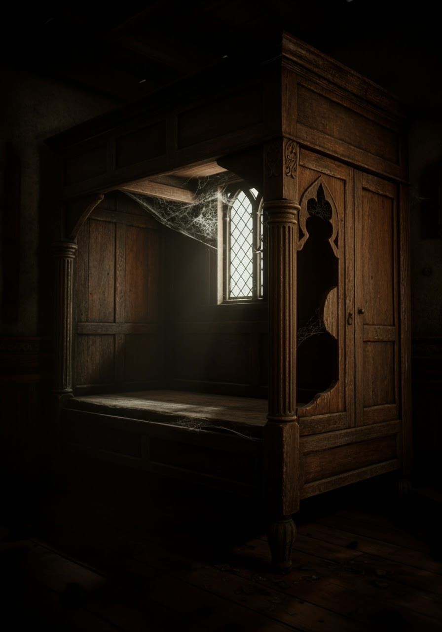 Haunting 16th Century Cabinet Bed in Gothic Style