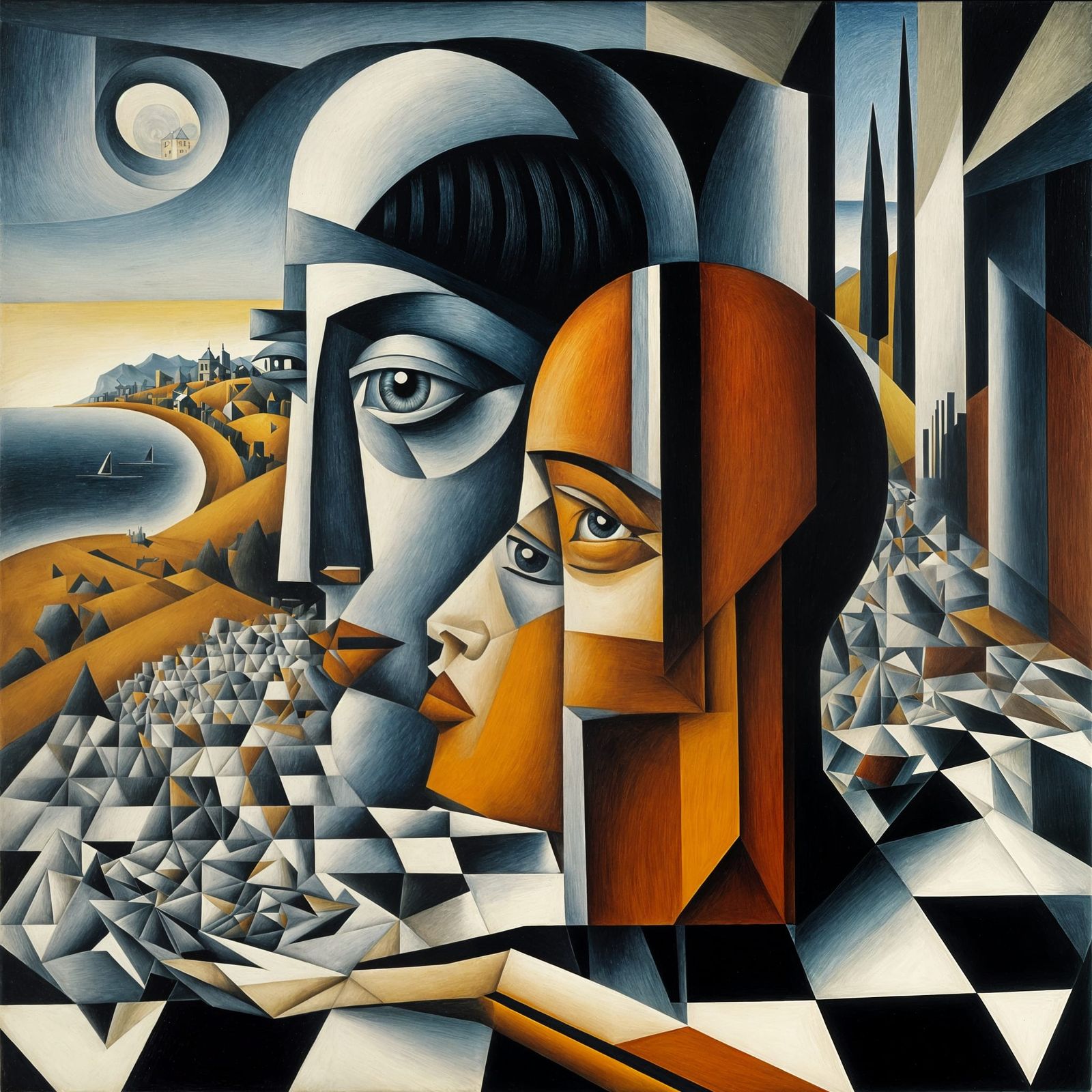 Surrealist Rubies and Diamonds Painting in Cubist Style