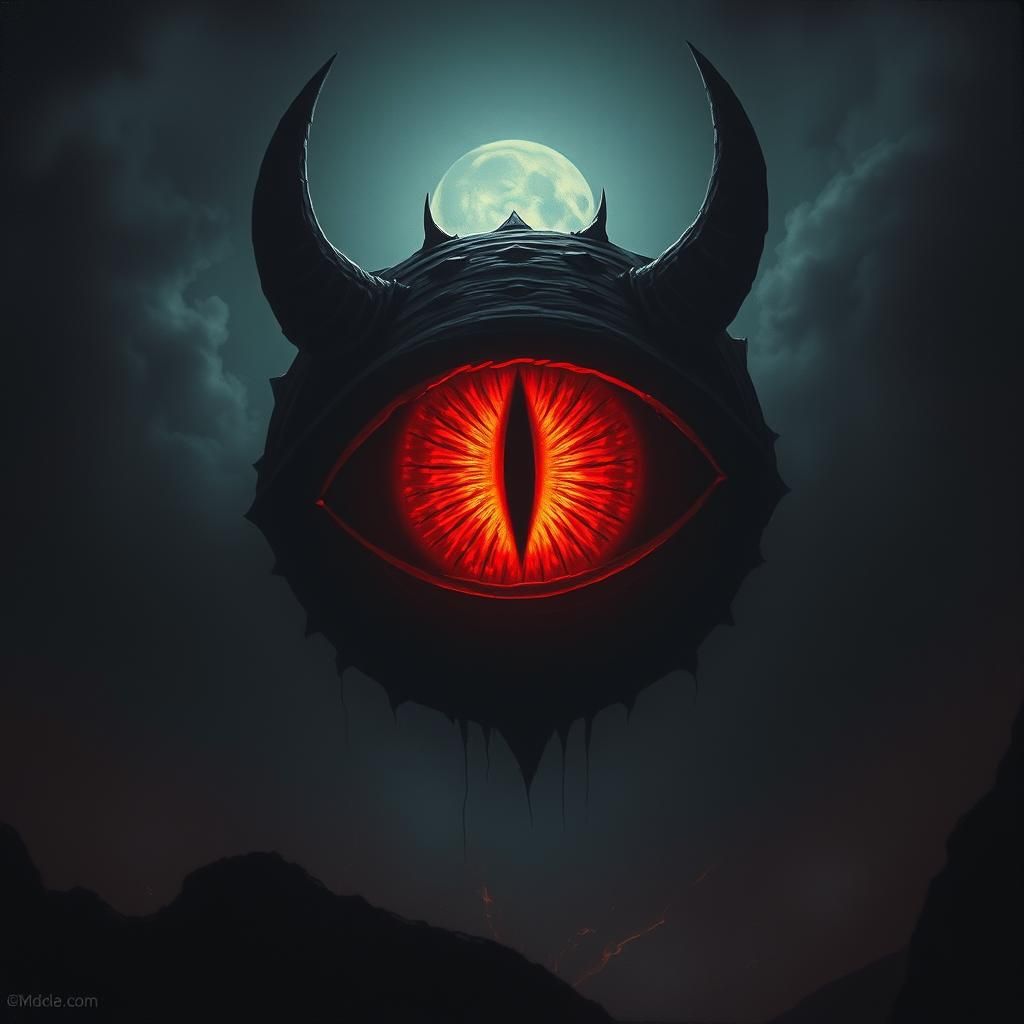 Glowing Red Eye in Dark Surrealism Style