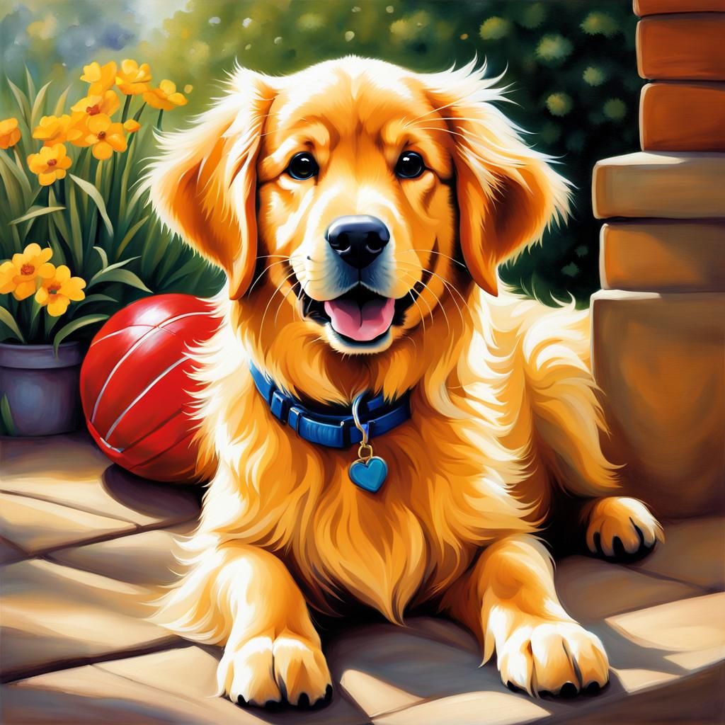Golden Retriever in Clothes: Airbrush Australian Tonalism