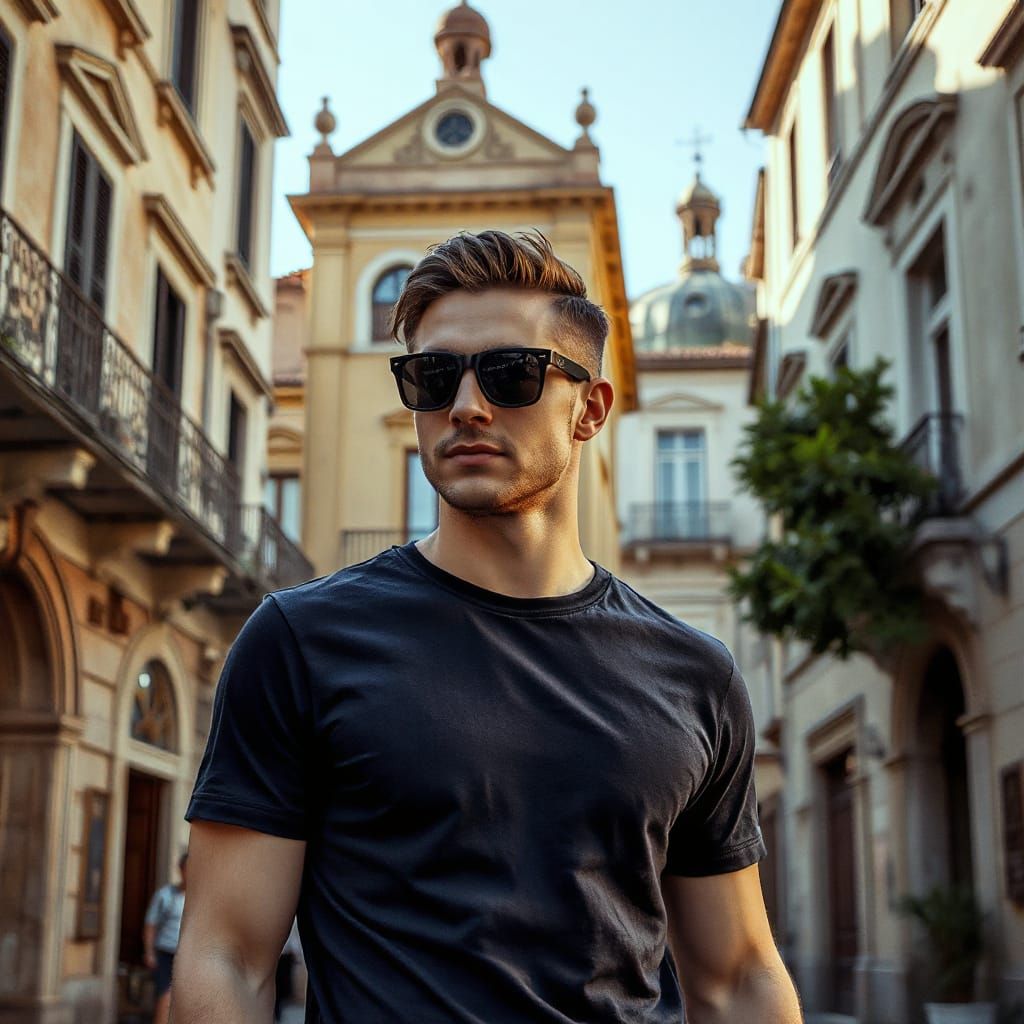 Fashion Model Posing in Italian Street, Hyperrealistic HDR